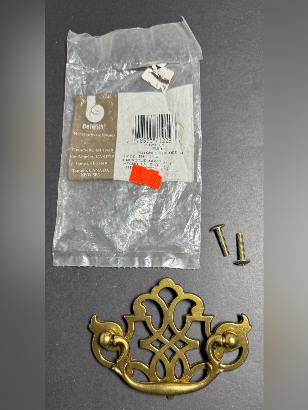 VTG Belwith P329-LP Manor House Queen Anne Brass 3" Drawer Bail Pull NIP